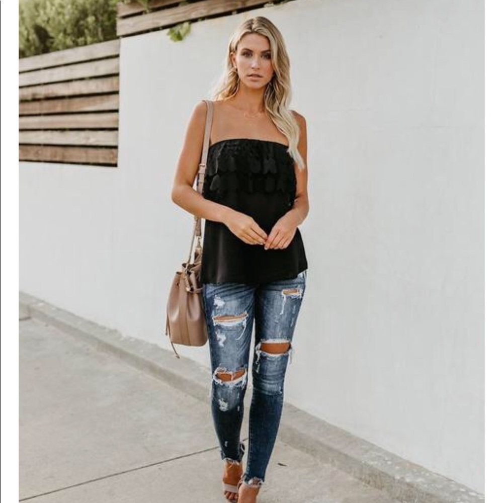 Intricate Details Cutout Strapless Shirt